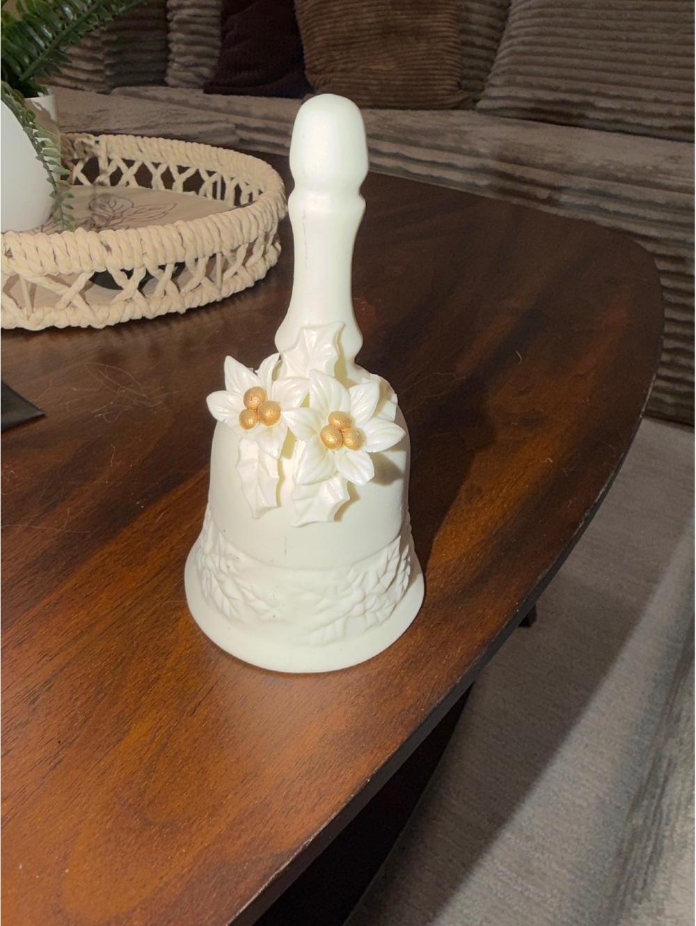 White Porcelain Bell with Floral Handle